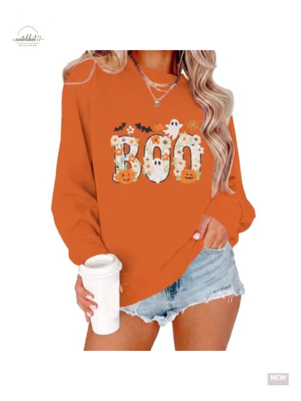 Boo Halloween Sweatshirt Women Ghost Pumpkin Graphic Crewneck Pullover